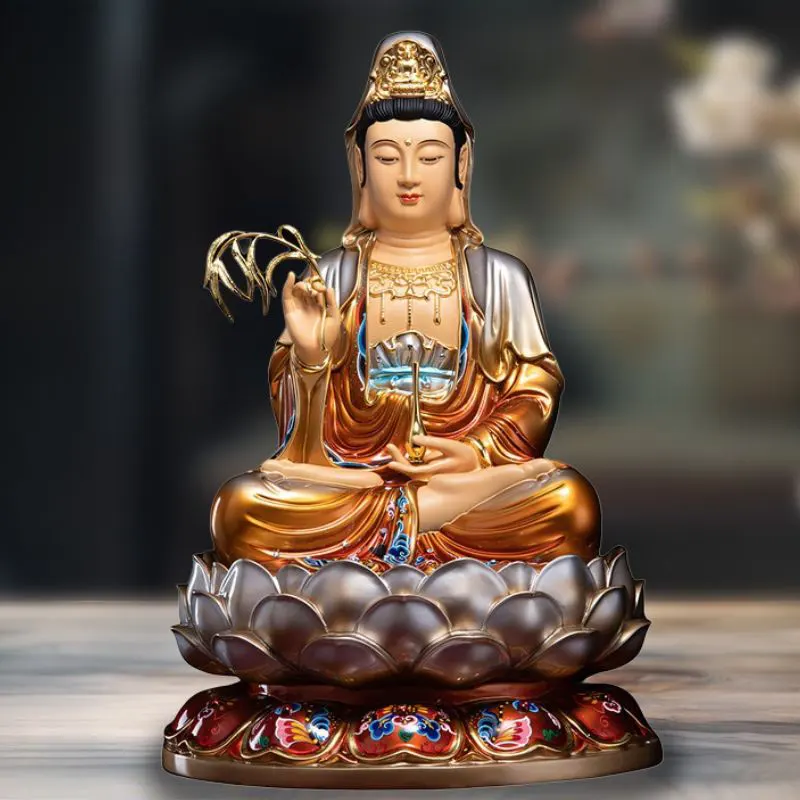 পিতলের উপবিষ্ট পদ্ম গুয়ানিন বোধিসত্ত্ব মূর্তি