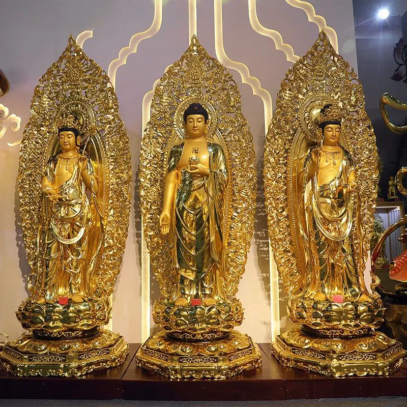 খাঁটি তামা পশ্চিমী তিন সাধু বুদ্ধ মূর্তি